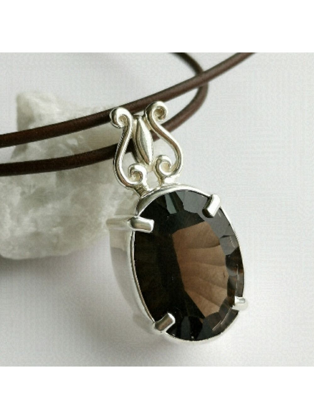 Fancy cut Smokey Topaz Smoky Quartz pendant necklace